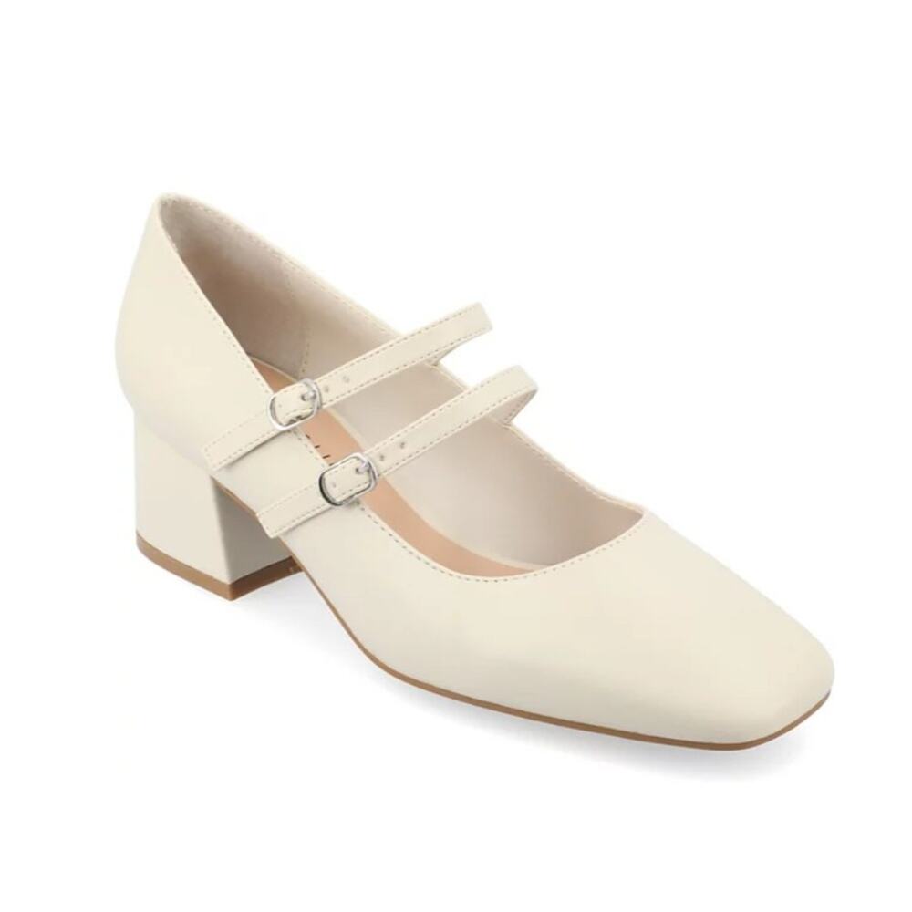 Journee Collection Nally Shoes Women's Size 11 White Strap Mary Jane Block Heels